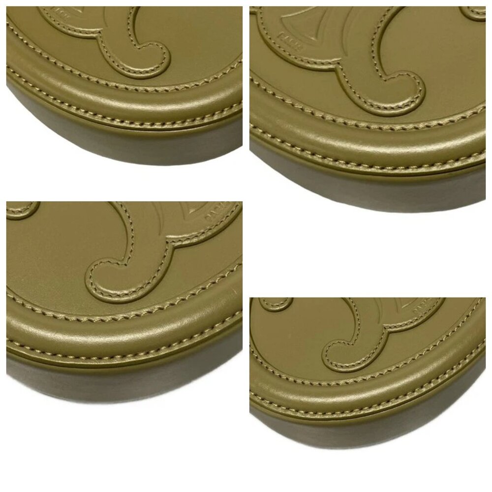 CELINE Crossbody Oval Purse Cuir Triomphe Khaki Smooth Calfskin 914-070125 - Picture 6 of 14